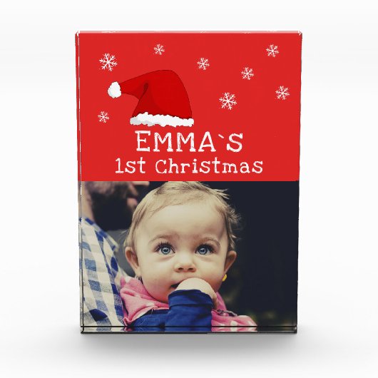 ベビー初めてのクリスマスレッドサンタハットスノーフレーク フォトブロック (正面)