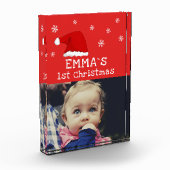 ベビー初めてのクリスマスレッドサンタハットスノーフレーク フォトブロック (左)