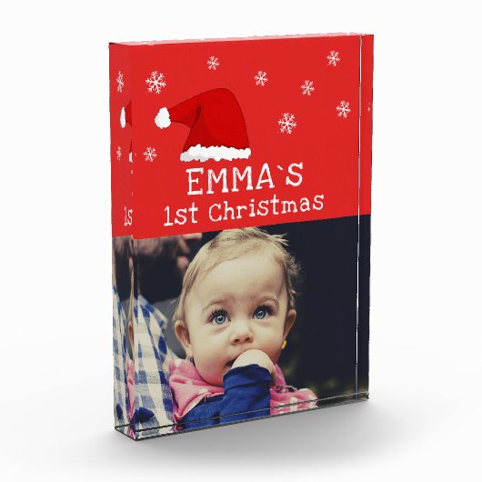 ベビー初めてのクリスマスレッドサンタハットスノーフレーク フォトブロック (左)