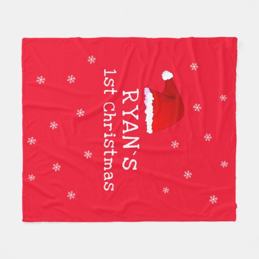 ベビー初めてのクリスマスレッドサンタハットスノーフレーク フリースブランケット (正面(横))
