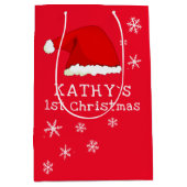 ベビー初めてのクリスマスレッドサンタハットスノーフレーク ミディアムペーパーバッグ (正面)