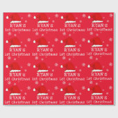 ベビー初めてのクリスマスレッドサンタハットスノーフレーク ラッピングペーパー (フラット)