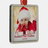 ベビー初めてのクリスマスレッドスクリプトフォトスクエア メタルオーナメント (右)