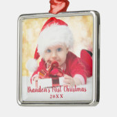 ベビー初めてのクリスマスレッドスクリプトフォトスクエア メタルオーナメント (左)