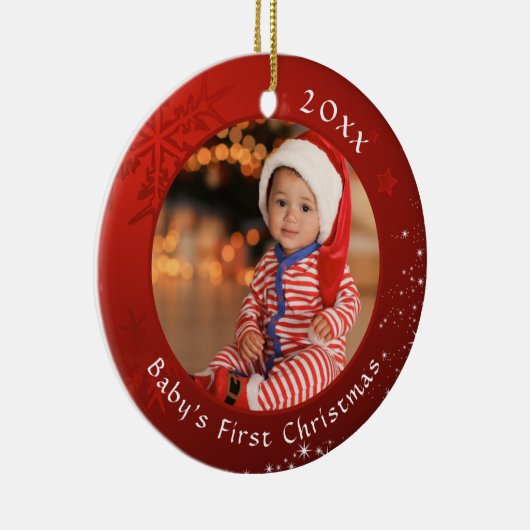 ベビー初めてのクリスマスレッドスノーフレークスターズ2枚の写真 セラミックオーナメント (右)