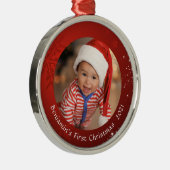ベビー初めてのクリスマスレッドスノーフレークフォトキープサケ メタルオーナメント (右)