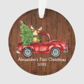 ベビー初めてのクリスマスレッドトラックムースフォトバック オーナメント (正面)