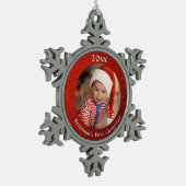 ベビー初めてのクリスマスレッドフォトスノーフレーク スノーフレークピューターオーナメント (左)