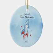 「ベビー初めてのクリスマスロケットパーソナライズされた セラミックオーナメント (右)