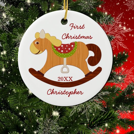 ベビー初めてのクリスマスロッキングホースオーナメント セラミックオーナメント