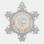 ベビー初めてのクリスマスワイルドフラワーボホパーソナライズ スノーフレークピューターオーナメント (正面)