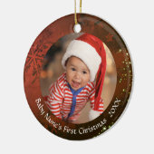 ベビー初めてのクリスマスヴィンテージレッドスノーフレーク セラミックオーナメント (左)