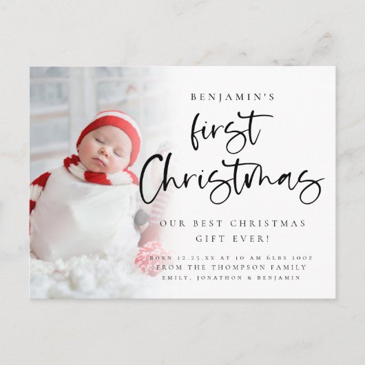 ベビー初めてのクリスマス写真の誕生発表 シーズンポストカード (正面)