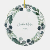 ベビー初めてのクリスマス写真ユーカリリース セラミックオーナメント (裏面)