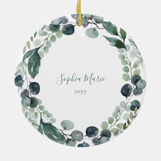 ベビー初めてのクリスマス写真ユーカリリース セラミックオーナメント (裏面)