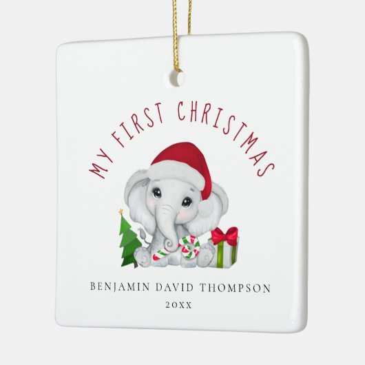 ベビー初めてのクリスマス写真可愛い象 セラミックオーナメント (左)