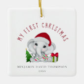 ベビー初めてのクリスマス写真可愛い象 セラミックオーナメント (正面)