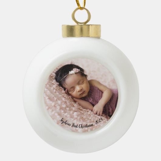 ベビー初めてのクリスマス写真 セラミックボールオーナメント (正面)