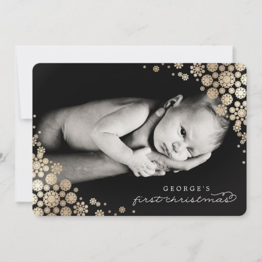 ベビー初めてのクリスマス冬の雪片フォト誕生 シーズンカード (正面)