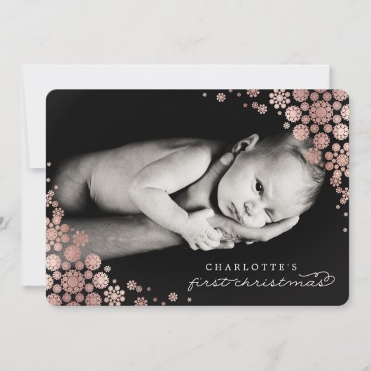 ベビー初めてのクリスマス冬の雪片フォト誕生 シーズンカード (正面)