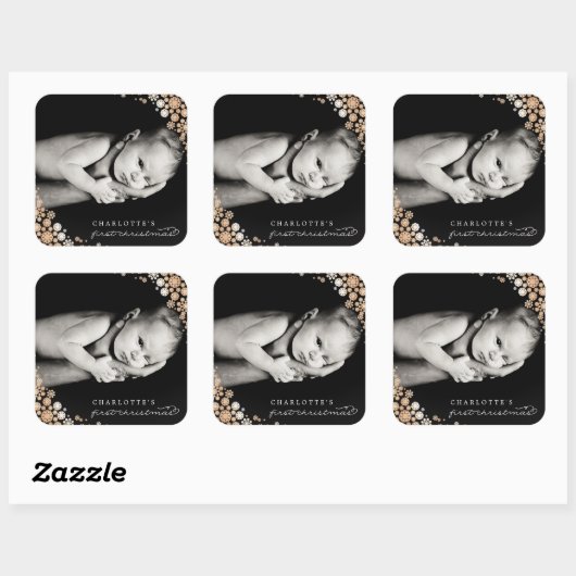 ベビー初めてのクリスマス冬の雪片フォト誕生 スクエアシール (シート)