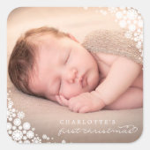 ベビー初めてのクリスマス冬の雪片フォト誕生 スクエアシール (正面)