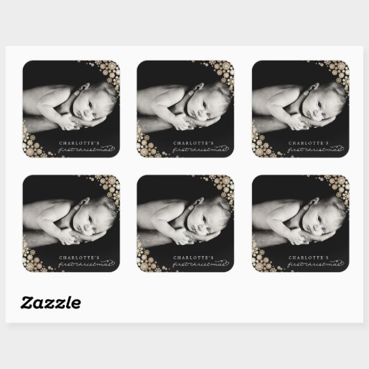 ベビー初めてのクリスマス冬の雪片フォト誕生 スクエアシール (シート)