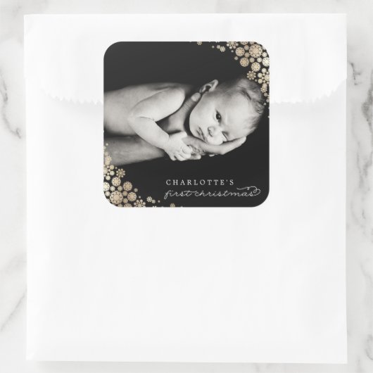 ベビー初めてのクリスマス冬の雪片フォト誕生 スクエアシール (バッグ)