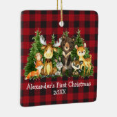 ベビー初めてのクリスマス動物の格子模様 – PHOTO BACK セラミックオーナメント (右)