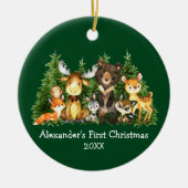 ベビー初めてのクリスマス動物グリーンフォトバックRd セラミックオーナメント (正面)