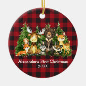 ベビー初めてのクリスマス動物プレイド – PHOTO BACK Rd セラミックオーナメント (正面)