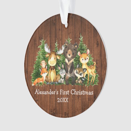 ベビー初めてのクリスマス動素朴物 – フォトバック オーナメント (正面)