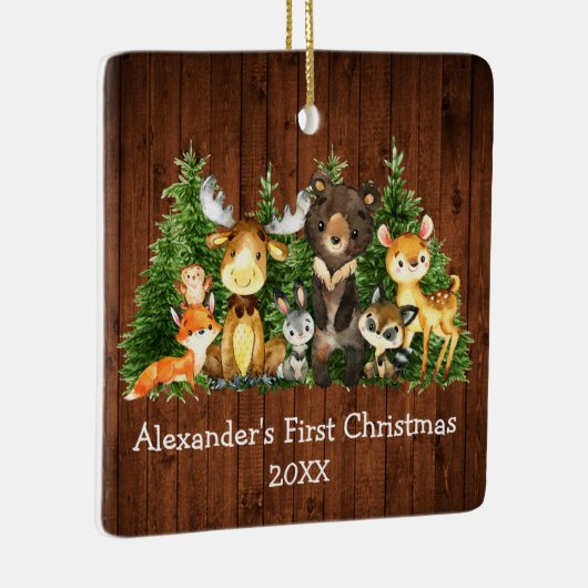 ベビー初めてのクリスマス動素朴物 – フォトバック セラミックオーナメント (右)