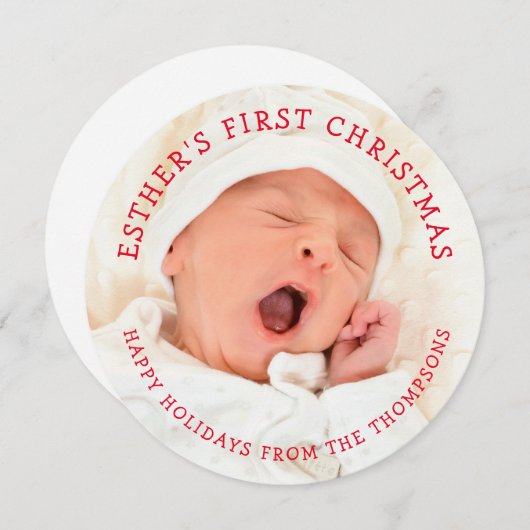 ベビー初めてのクリスマス名フォトサーキュラークリスマス シーズンカード (正面/裏面)