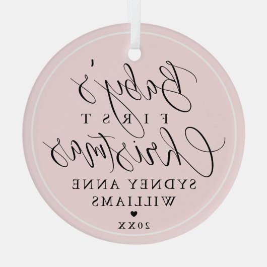ベビー初めてのクリスマス名前をカスタムするピンクキープサケ ガラスオーナメント (裏面)