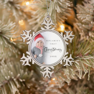 ベビー初めてのクリスマス名Year Photo Keepsake スノーフレークピューターオーナメント