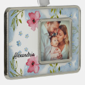ベビー初めてのクリスマス家族の写真の個人用設定 シルバープレートフレームオーナメント (右)