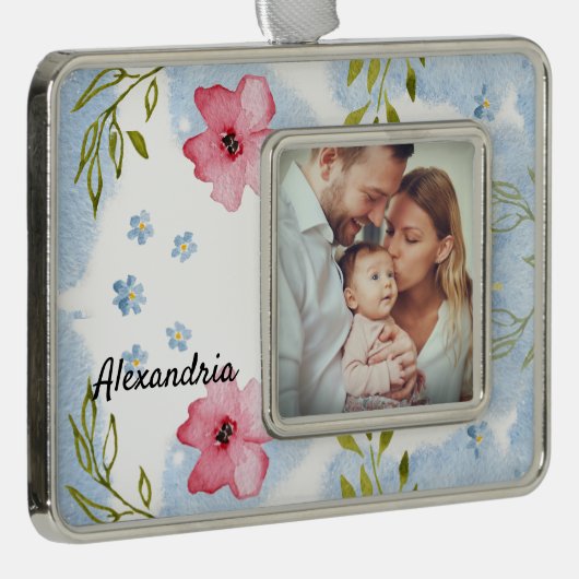 ベビー初めてのクリスマス家族の写真の個人用設定 シルバープレートフレームオーナメント (右)
