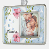 ベビー初めてのクリスマス家族の写真の個人用設定 シルバープレートフレームオーナメント (左)