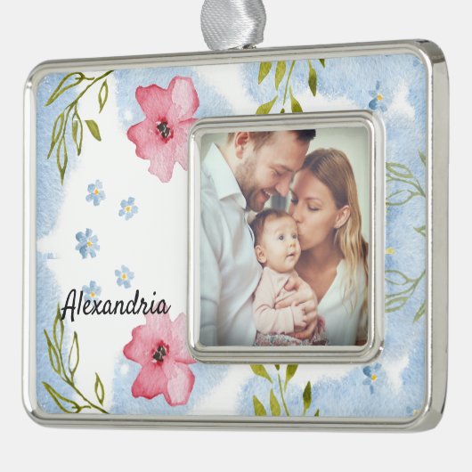 ベビー初めてのクリスマス家族の写真の個人用設定 シルバープレートフレームオーナメント (左)