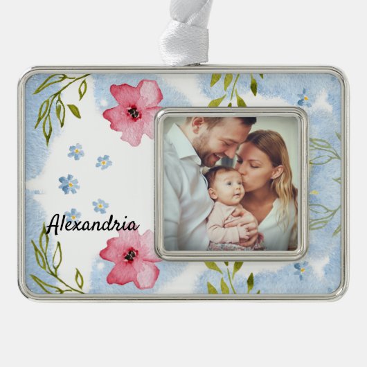 ベビー初めてのクリスマス家族の写真の個人用設定 シルバープレートフレームオーナメント (正面)