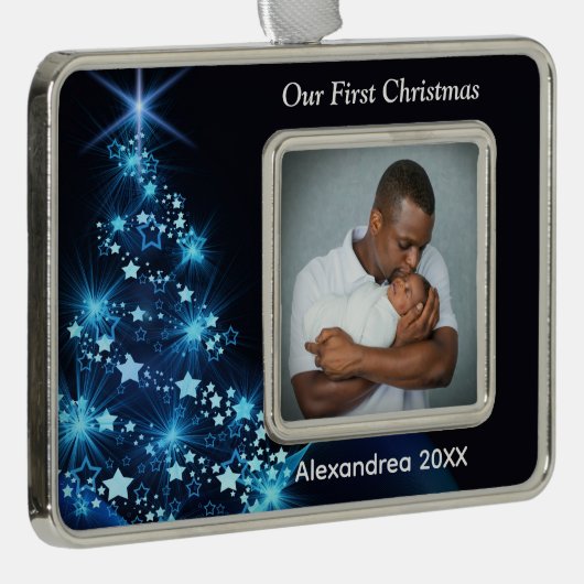 ベビー初めてのクリスマス家族の写真の個人用設定 シルバープレートフレームオーナメント (右)
