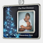 ベビー初めてのクリスマス家族の写真の個人用設定 シルバープレートフレームオーナメント (左)