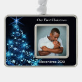 ベビー初めてのクリスマス家族の写真の個人用設定 シルバープレートフレームオーナメント (正面)