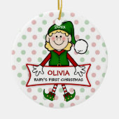 ベビー初めてのクリスマス小妖精や小人ガール セラミックオーナメント (正面)