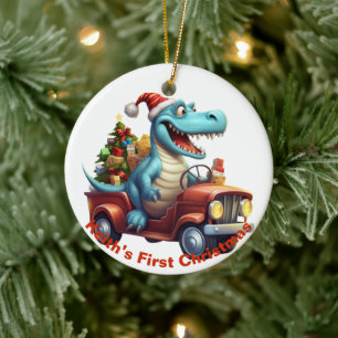 ベビー初めてのクリスマス恐竜。カスタマイズ可能 セラミックオーナメント