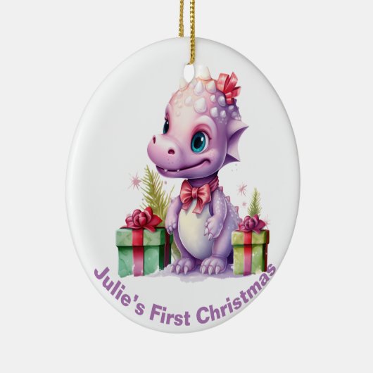 ベビー初めてのクリスマス恐竜。カスタマイズ可能 セラミックオーナメント (右)