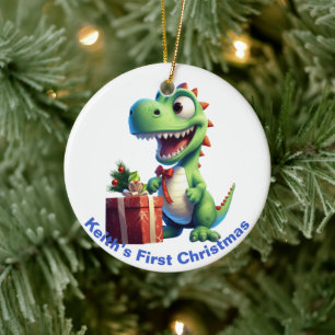 ベビー初めてのクリスマス恐竜。カスタマイズ可能 セラミックオーナメント