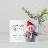 ベビー初めてのクリスマス書道フォトラグジュアリ実在ー 箔シーズンポストカード (立ち正面)