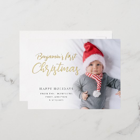 ベビー初めてのクリスマス書道フォトラグジュアリ実在ー 箔シーズンポストカード (正面/裏面)